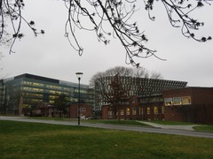 写真３　基礎研究関連の建物群、ノーベル賞医学生理学賞の講演会場は中央右