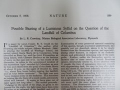 写真２　コロンブスと発光ゴカイのことを記述したNature誌（1935年）の論文　